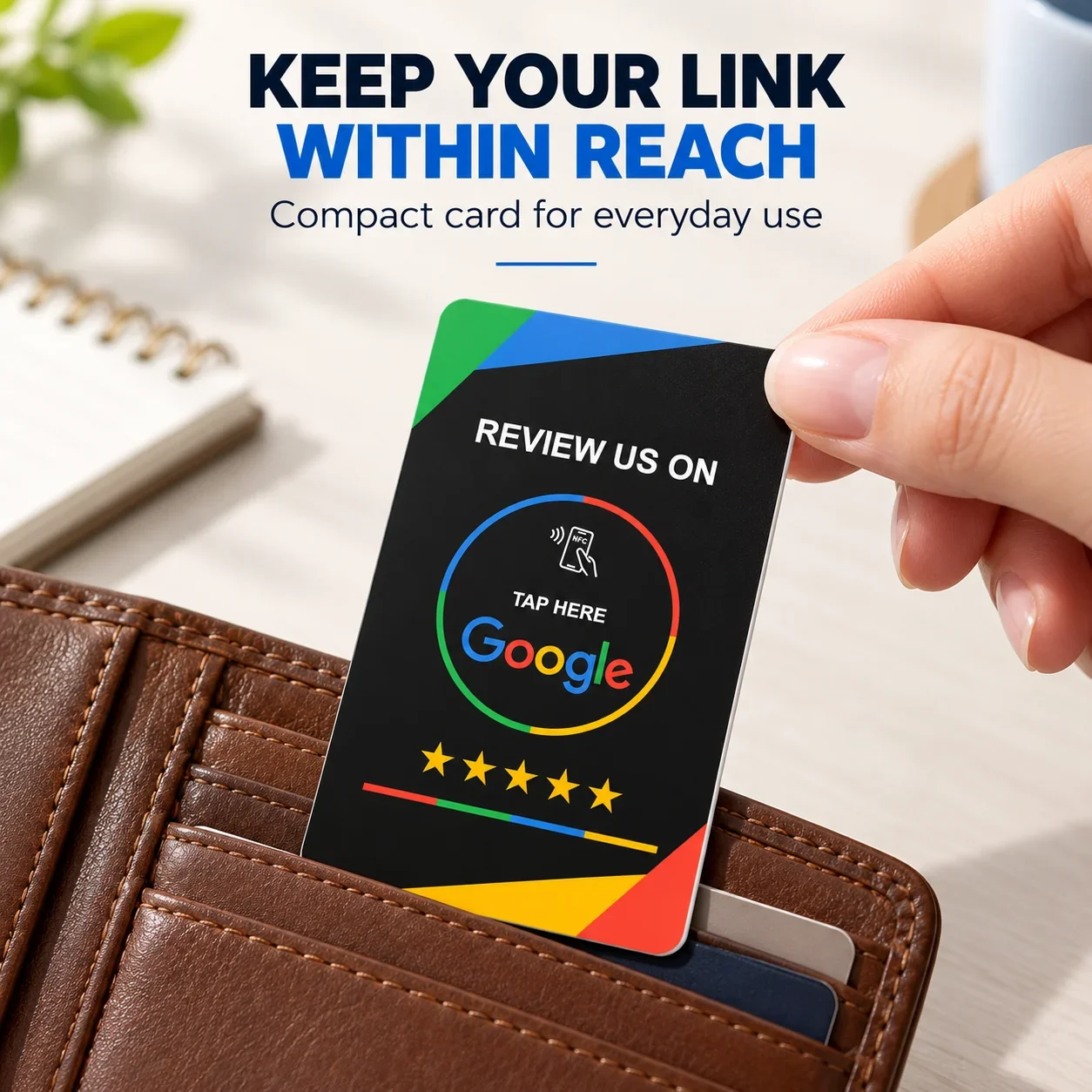 NFC Review Card for Google Reviews NTAG215 Rewritable Black PVC Color Ring Design Tap to Open Review Page for Cafes