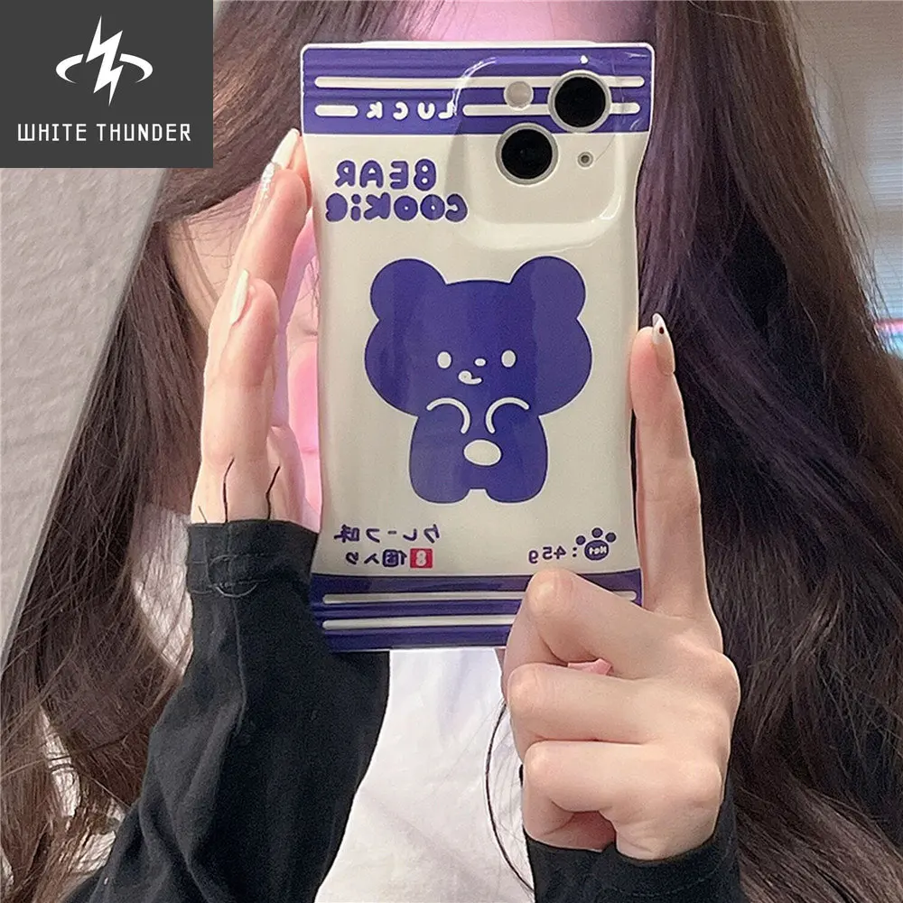 Cute Cartoon Blue Bear Candy Snack Bag Silicone Soft Phone Case For IPhone 14 12 11 13 Pro XR X XS Max Protective Back Cover