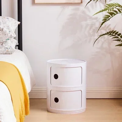 

Round Nightstand White Creative Luxury Drawer Cabinet Small Plastic Tiny Table Storage Beside Bedroom Furniture