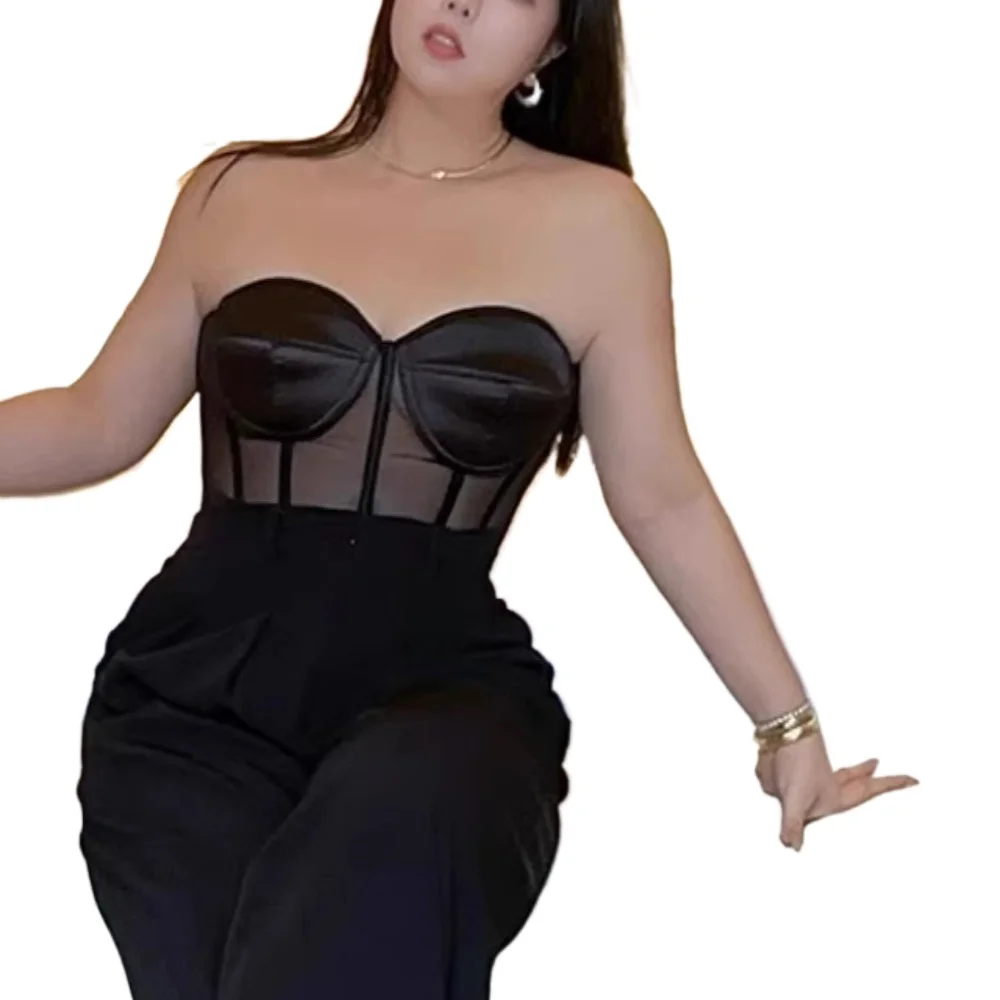 

Sexy Women Sheer Bustier Lace Up Corset Top Boned Waist Trainer Female Lingerie Overbust Body Shaper Corselet
