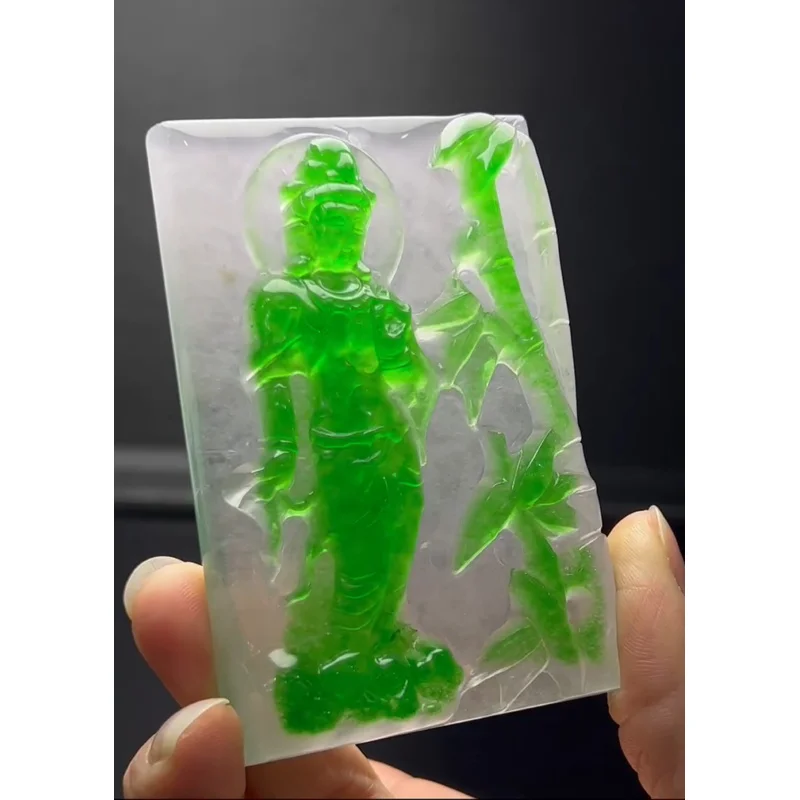 Certified Natural Ice amulet Jade Jadeite guanyin Big Pendant&NecklaceBamboo Forest Guanyin