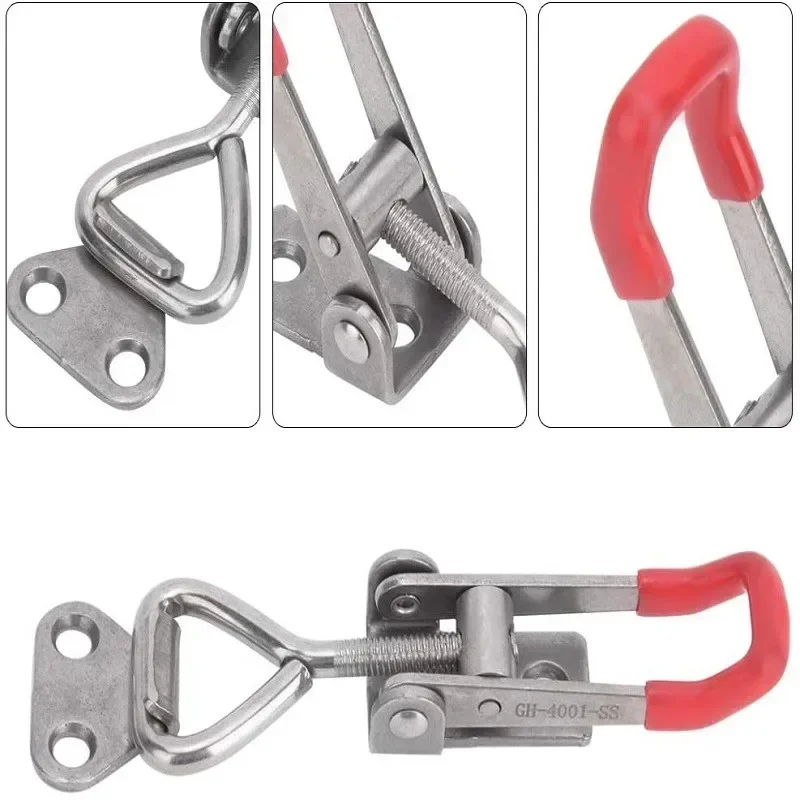 2pcs Quick Toggle Clamp 304 Stainless Steel GH-4001-SS Small Adjustable Buckle Locking Clamp Door Bolt Type Pull Action Latch