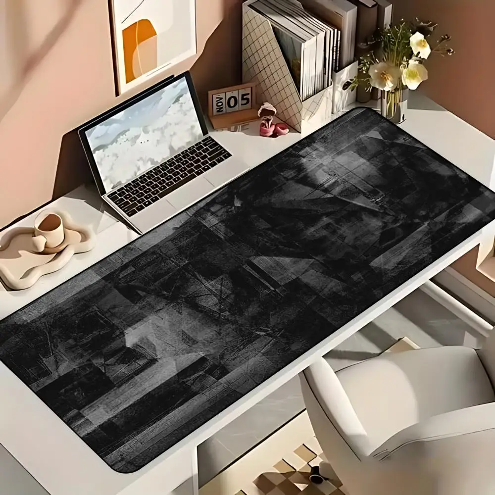 Large XXL Gaming Mouse Pad Desk Mat Keyboard Pad Black Grey Grunge Geometric Concrete Texture Minimal Print Non Slip Rubber Base