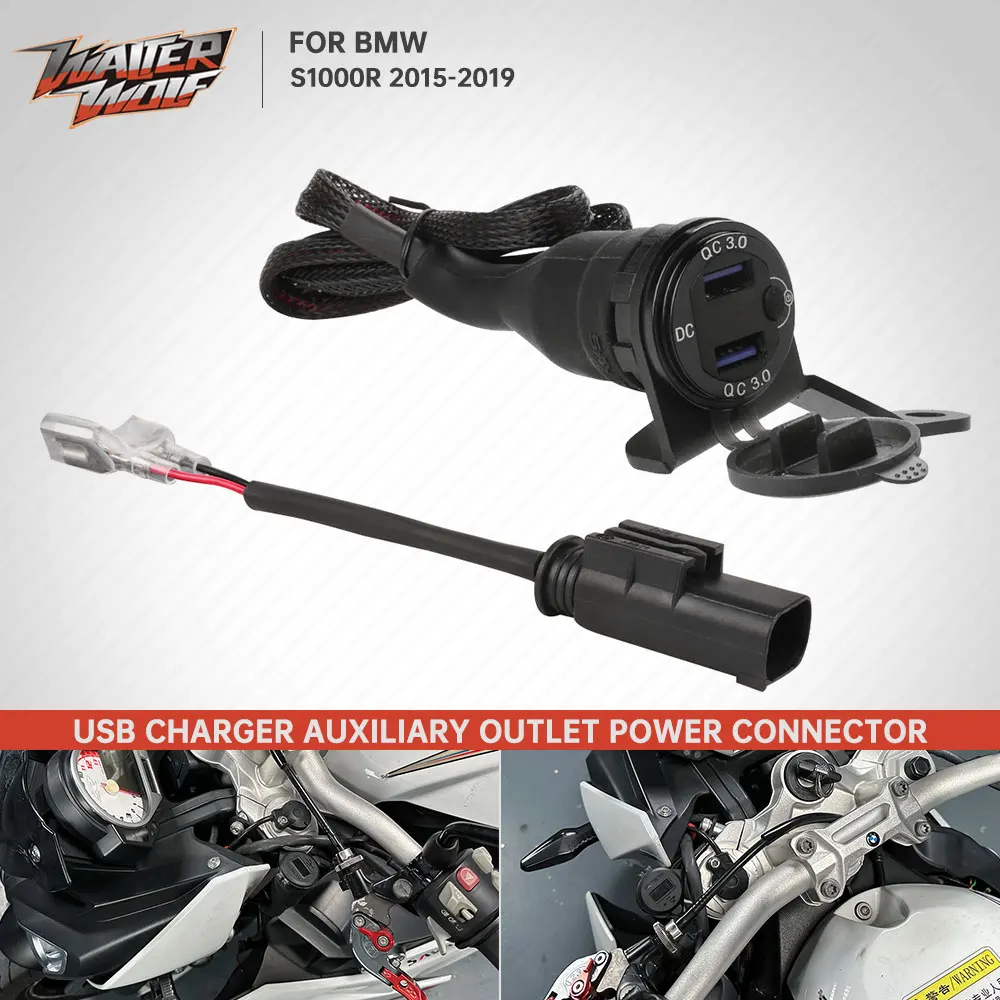 

Мотоциклетное быстрое зарядное устройство с двумя USB-портами 3,0 QC для BMW S1000R S 1000R 2014-2019, вспомогательный разъем питания, разъем USB-зарядного устройства