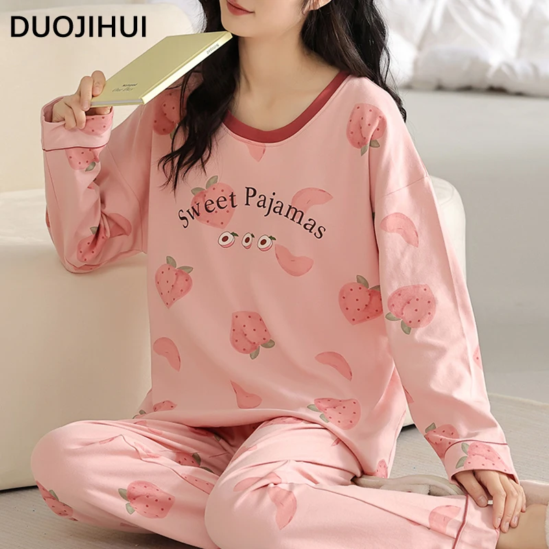 DUOJIHUI-Ensemble de pyjama deux pièces pour femme, doux, simple, col rond avec coussin de poitrine, mode Y-adt, pantalon décontracté pour la maison