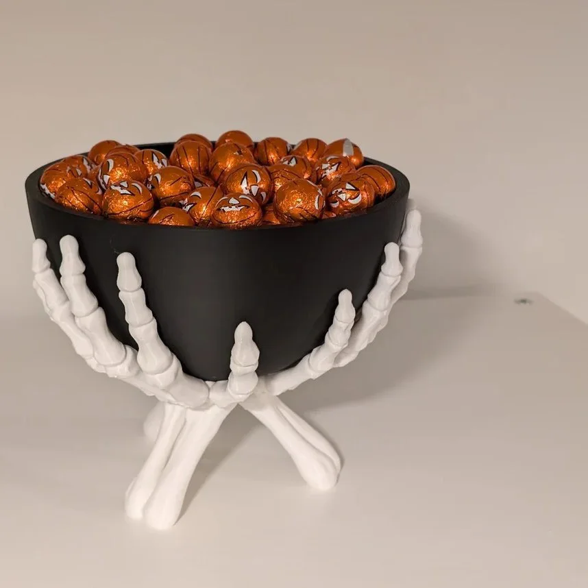 Spooky Skeleton Hands Candy Bowl Gothic Halloween Party Decor, Desktop Storage Bowl for Treats Tabletop Ornament