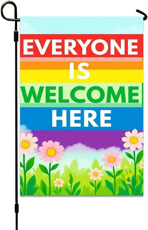 1pc DoubleSided Everyone is Welcome Here Rainbow Garden Flag, 12x18 Inch, Vibrant Print, Perfect for Outdoor Yard, Garden, P yyi
