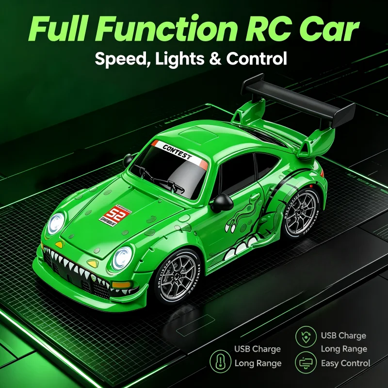 1:24 Scale RC Drift Car Max Speed Remote Control Racing Vehicle Sharp Beast Design Light Up Hobby Toy Gift for Kid Hobby Player