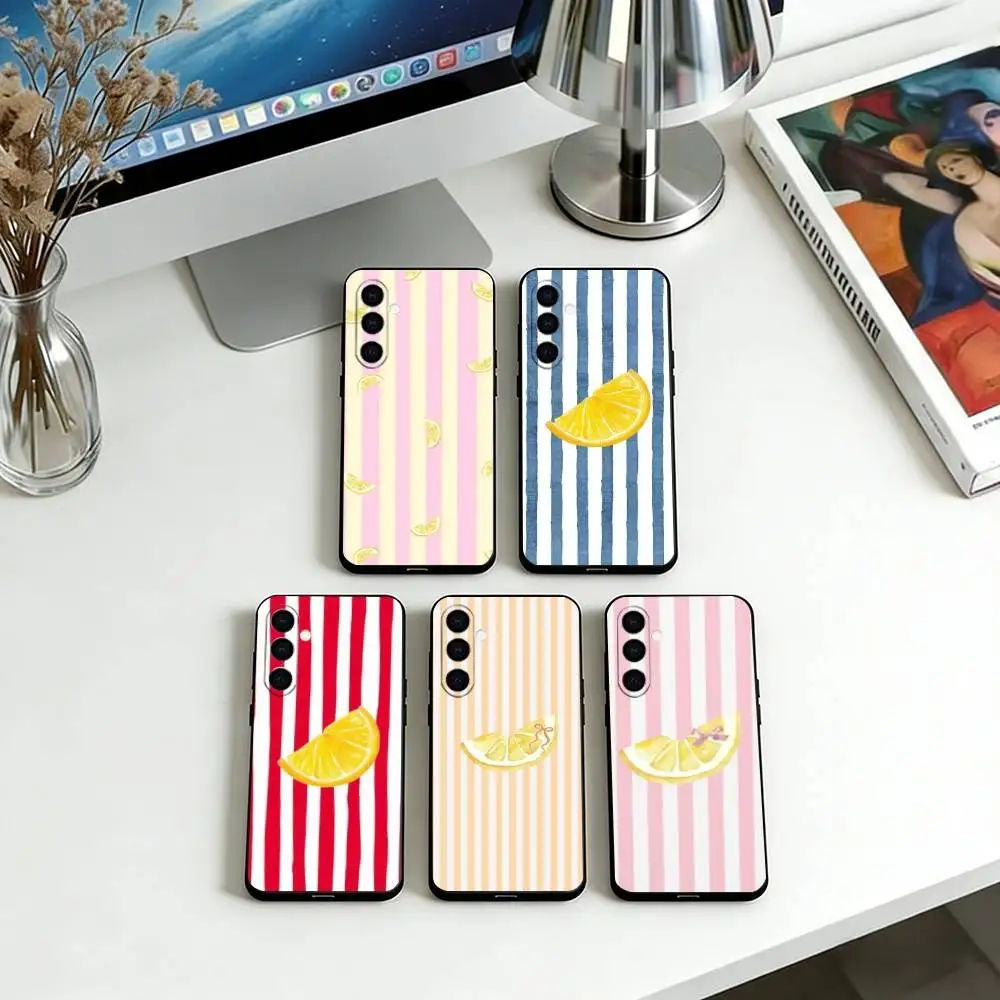 Lemon Cool Stripe Pattern Phone Case For Samsung Galaxy A73,A72,A71,A70,A53,A52,A51,Soft Silicone Black Cover