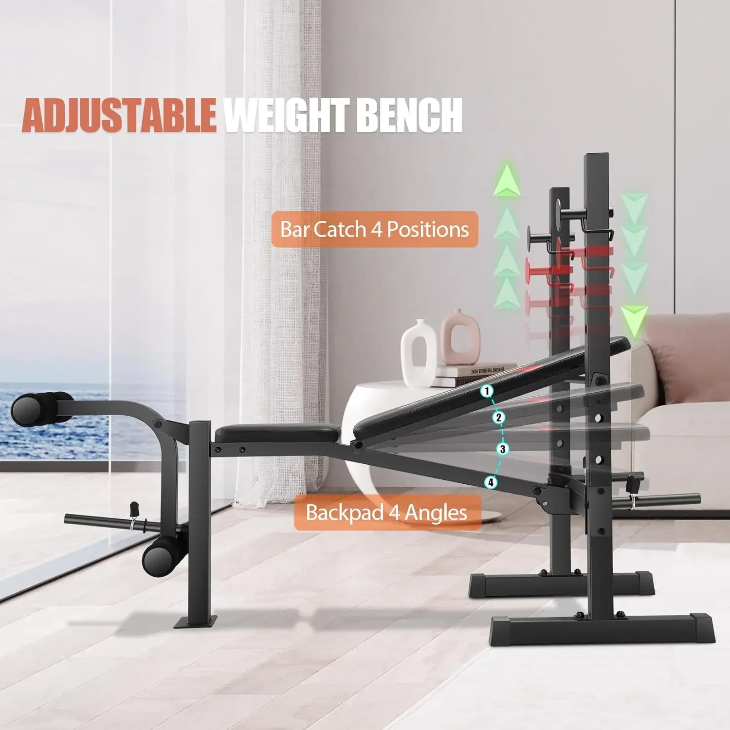 Weight Bench Set, Adjustable Bench Press Set with Squat Rack & Leg Extension, Folding Workout Bench Set for Full Body Workout