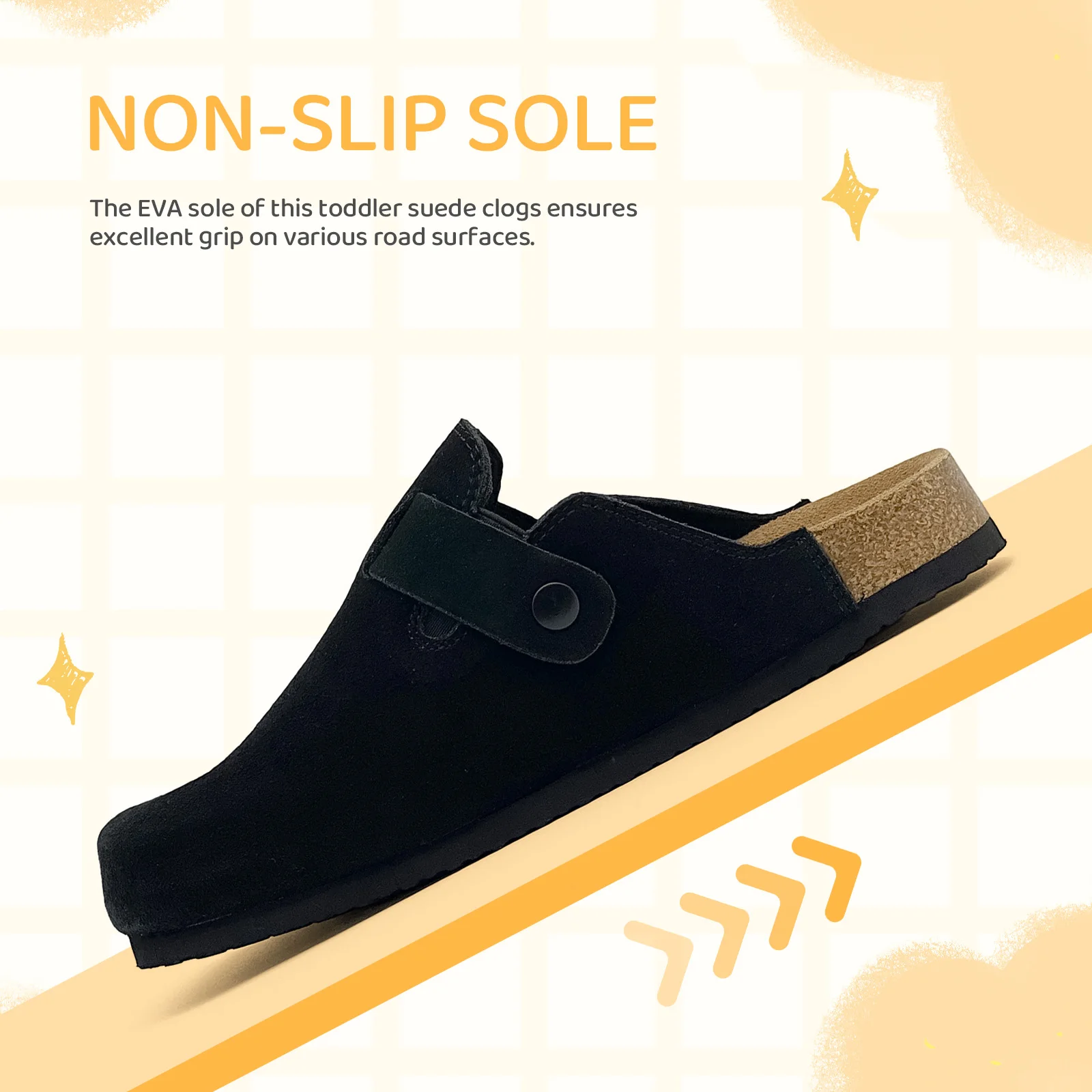 Big Kids Genuine Suede Leather Clogs Arch Support Cork Footbed Adjustable Buckle EVA Sole Slip‑on Mules for Boys and Girls