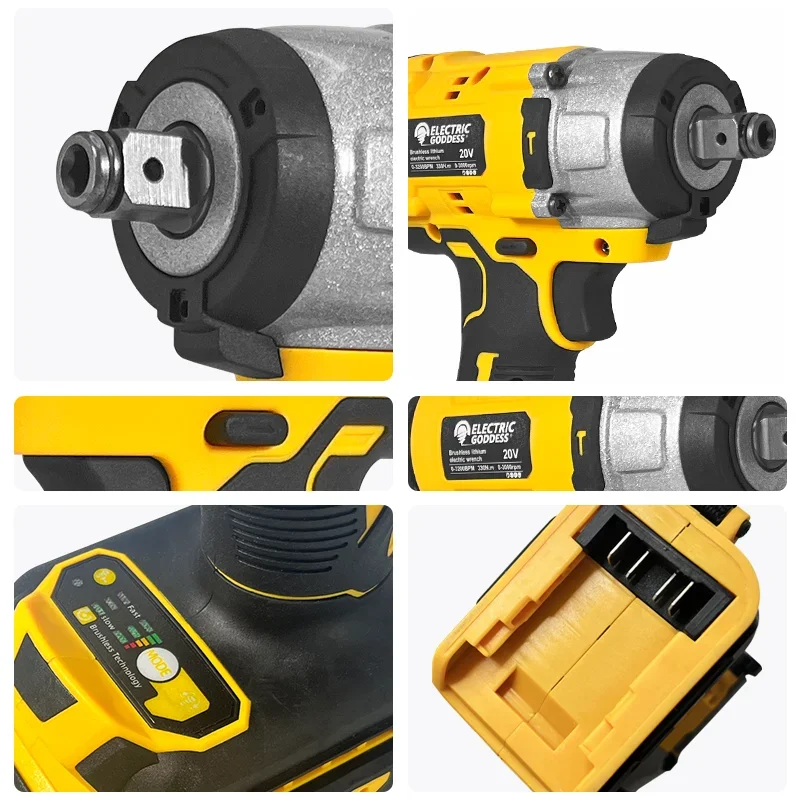 EGOD 3000RPM Cordless High Torque Brushless Impact Wrench Power Tools Powerful Household Hand Tools For Dewalt 20V Batteries