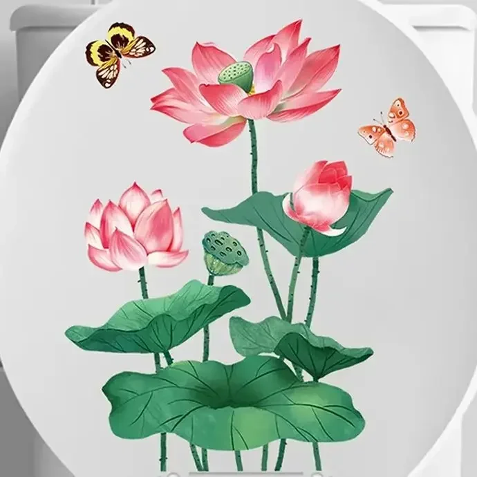 1 шт., самоклеящаяся наклейка на стену с цветочным принтом, легко наносится, держатель для туалетной бумаги, крышка для ванной комнаты, наклейка с растением, домашний декор, фреска с крышкой