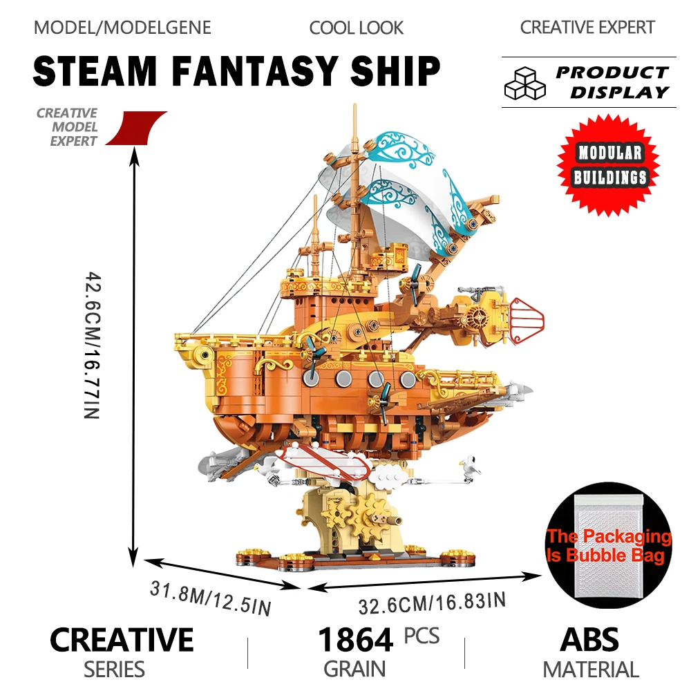 

Steam Fantasy космический корабль модель корабля строительные блоки креативная сборка наборы кирпичей игрушки панк модуль для рождественских подарков 1864 шт.