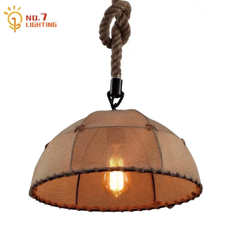 

Vintage Retro Hemp Rope Pendant Lights Simple Indiviudal Umbrella Hanging Lamp Home Decor Loft Restaurant Stores Background Cafe