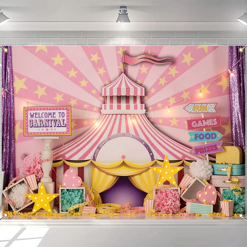 

LS Circus Tent Backdrops Cake Smash Child Baby Photo Props Adult Kids Decors Cloud Hot Air Balloon Photography Studio Background