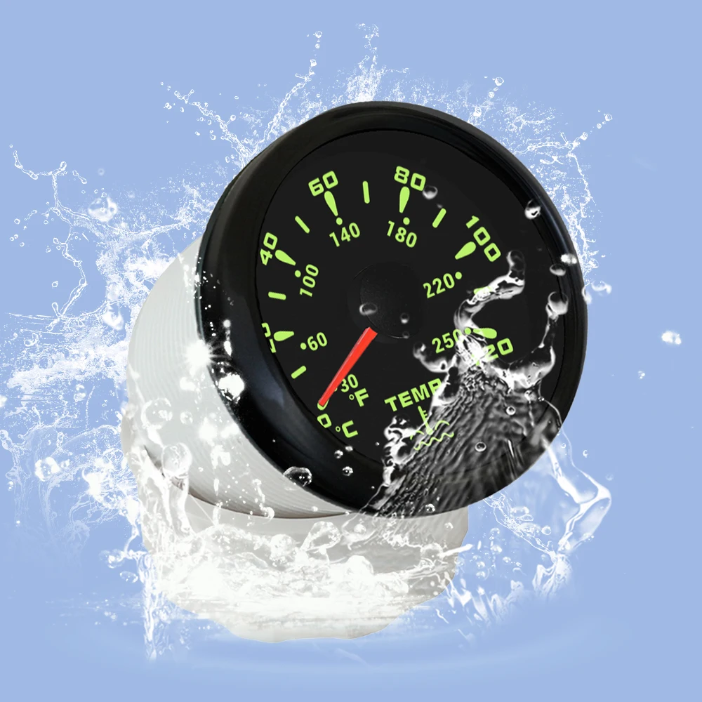 ELING 52mm Water Temp Meter Signal 0-120℃ 30-250℉ Temperature Gauge Indicator with 7 Colors Backlight for Boat Car Motorcycle