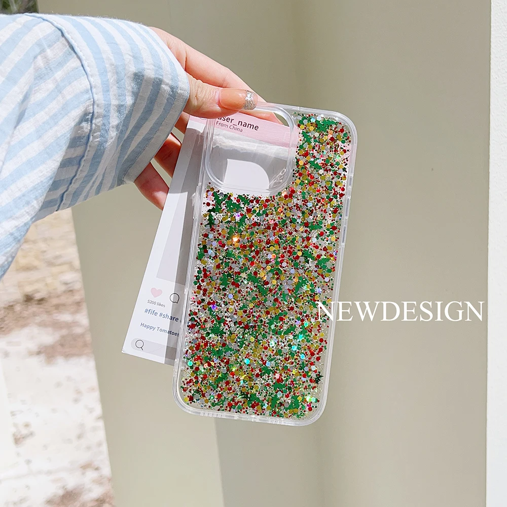 3D Cute Christmas Glitter Sequins Case For iPhone 16 15 14 13 12 11 Pro Max Phone Case shockproof Soft TPU Cover Girl's Gift