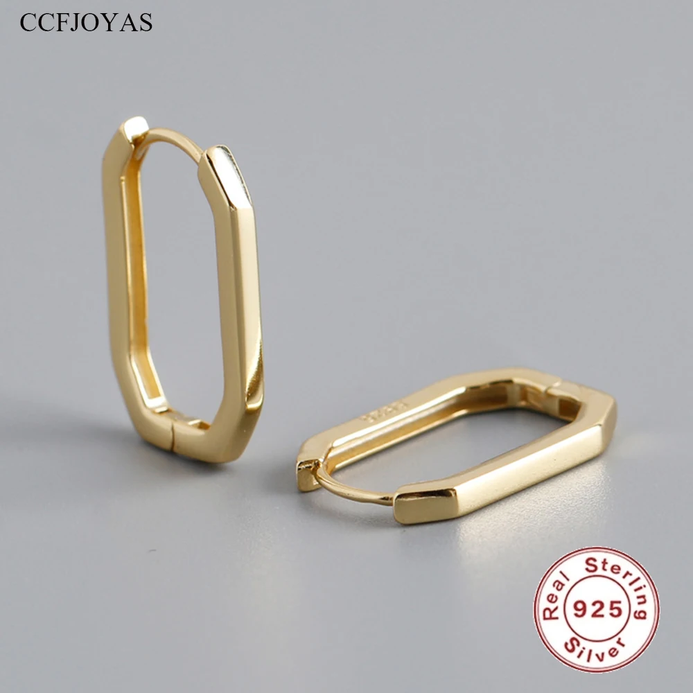 

CCFJOYAS 925 Sterling Silver Square Hoop Earrings for Unisex European and American Punk Rock Geometric Huggies Earrings Jewelry