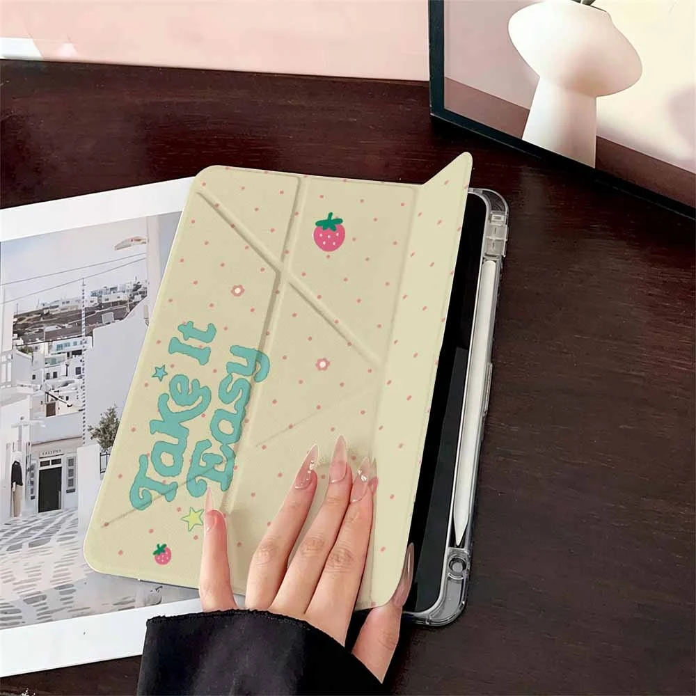 Take It Easy Strawberry For Samsung Galaxy Tab A8 A9 A11 S6 S7 S8 S9 S10 FE Plus Lite Protective With Pen Slot Tablet Case