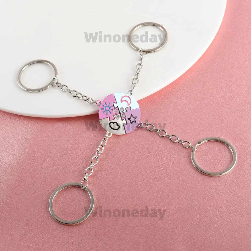 Winoneday 4Pcs/set Colour Stars Moon Sun Clouds Jigsaw Puzzle Best Friend Key Chain for Women Fashion Friendship Gifts