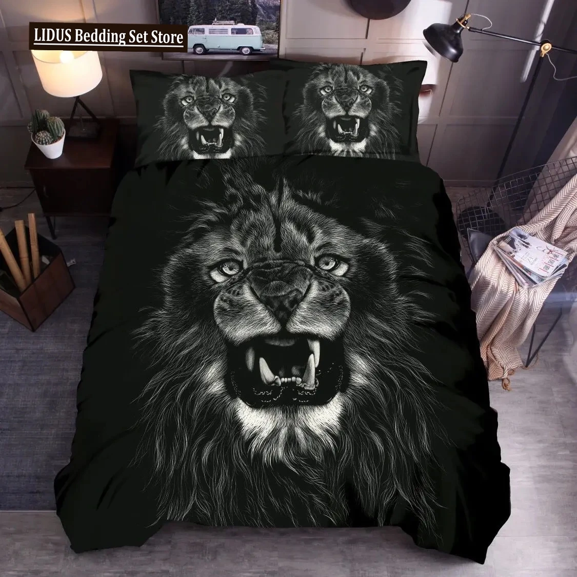 

Animal Polyester Duvet Cover Set King Queen Twin Full Size Wild Animals Wolf Lion Fox Tiger 3D Print For Boys Bedding Set