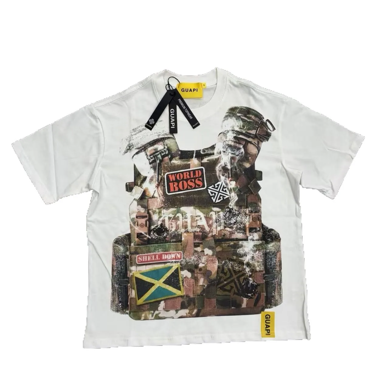 Guapi Retro Street Hip Hop Patterned Camo Printed Loose Round-neck Short-Sleeved T-Shirt for Men and Women