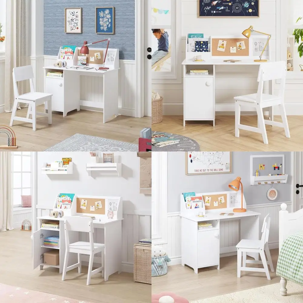 

Деревянный комплект: письменный стол и стул для детей 3-8 лет, с навесной полкой для домашнего обучения и компьютерной рабочей станции