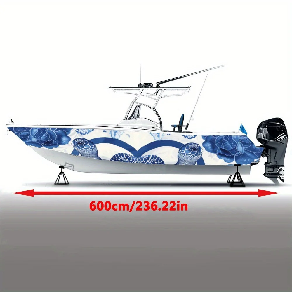Blue Turtle Flower Symmetrical Pattern Art Boat Sticker Vinyl Ship Pontoon Deck Boat Fishing Decorative Pontoon Boats Decal