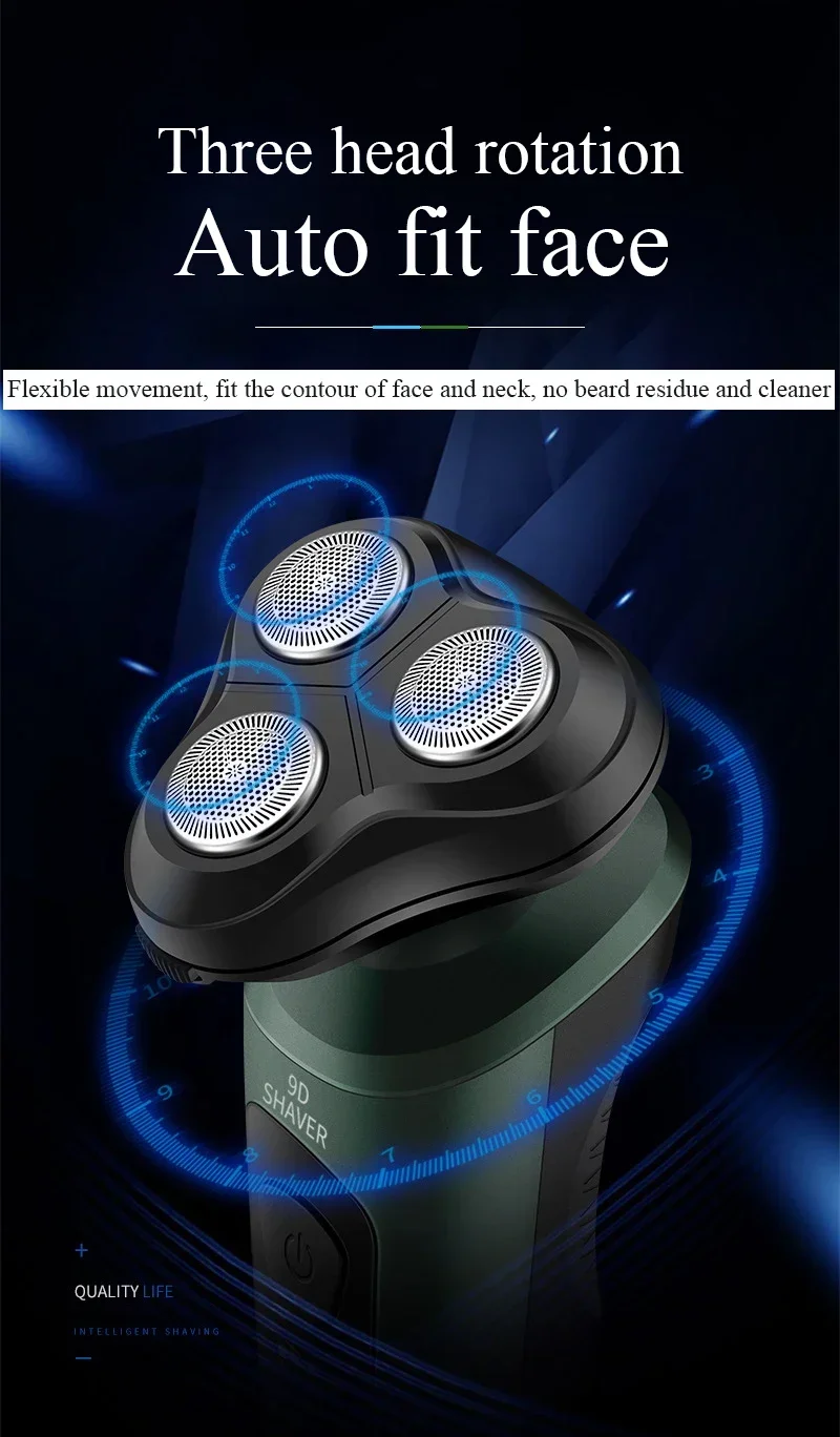 Electric Shavers for Men Waterproof Electric Trimmer Razor Wet &amp Dry Use Rechargeable Battery Rotary Shavers Machine Shaving