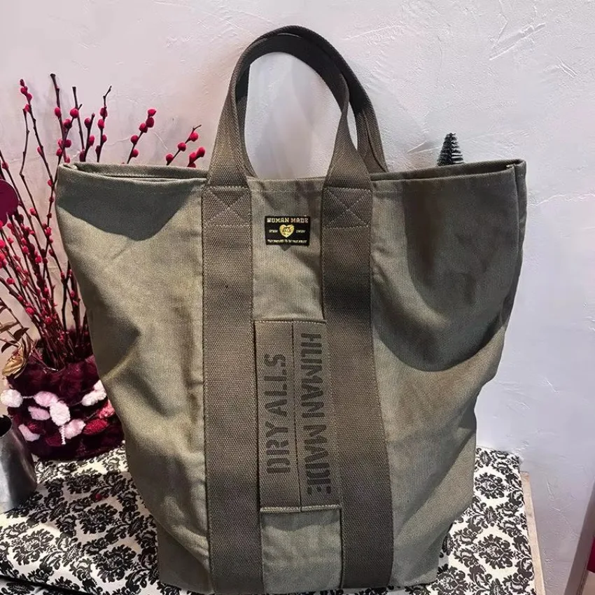 2026 HUMAN MADE Military Tote Bag Large Canvas Helmet Bag Work Casual Streetwear Unisex Lightweight Daily