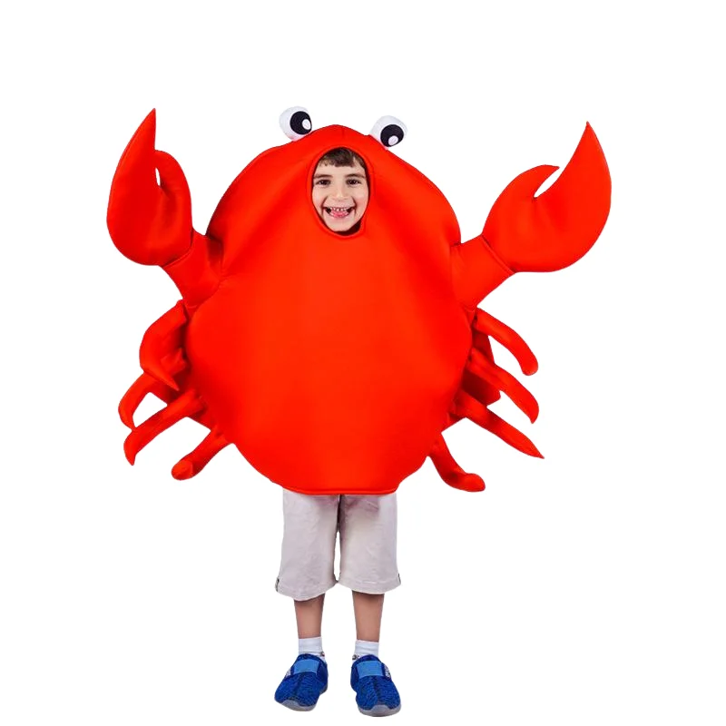 Crabe Cosplay drôle pour enfants, costume de scène de spectacle scolaire, tenue de vêtements une pièce trempée, fête de vacances, carnaval d'Halloween, garçons et filles