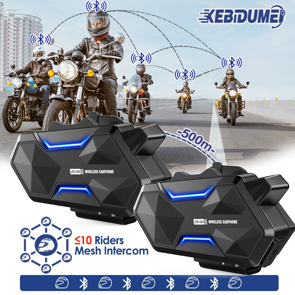 

Bluetooth V5.4 Motorcycle Helmet Intercom Headset 10 Riders Group Interphone IP67 500M Waterproof Mesh Network Talking Earphone