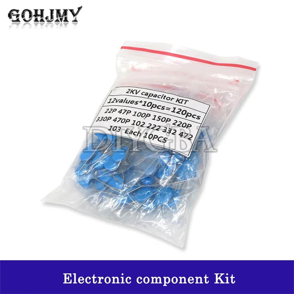 120PCS 2KV Ceramic capacitor KIT 2KV 22P 47P 100P 150P 220P 330P 470P 102 222 332 472 103 DIY KIT 12 Value each 10PCS