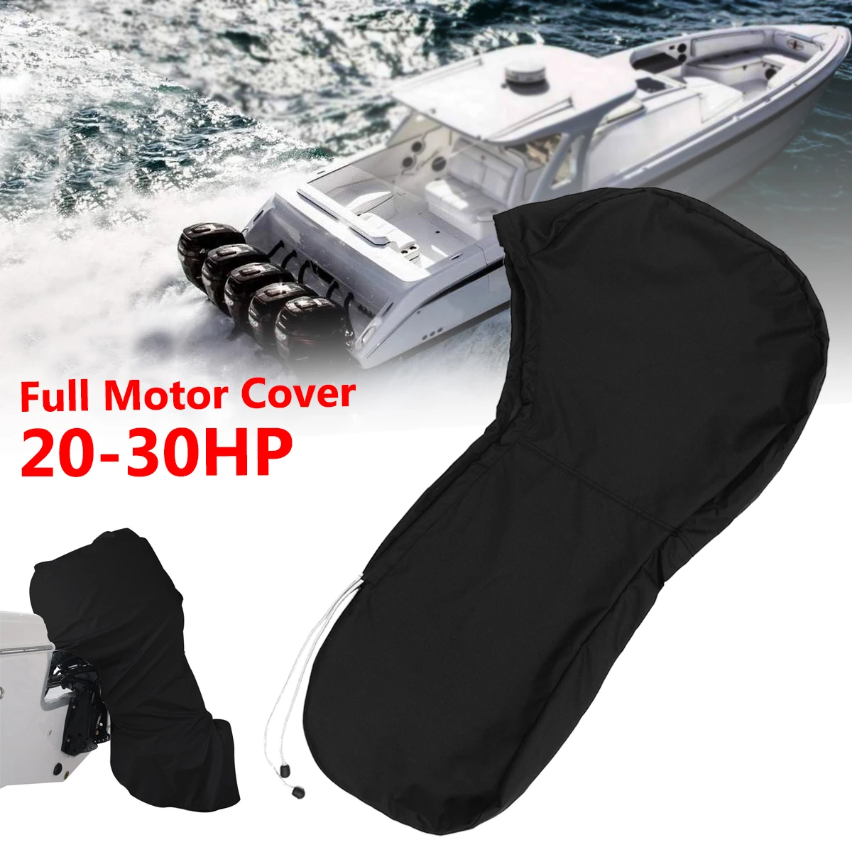 420D/600D 20-30HP Yacht Full Outboard Motor Engine Boat Cover Anti UV Dustproof Cover Marine Engine Protection Waterproof Black