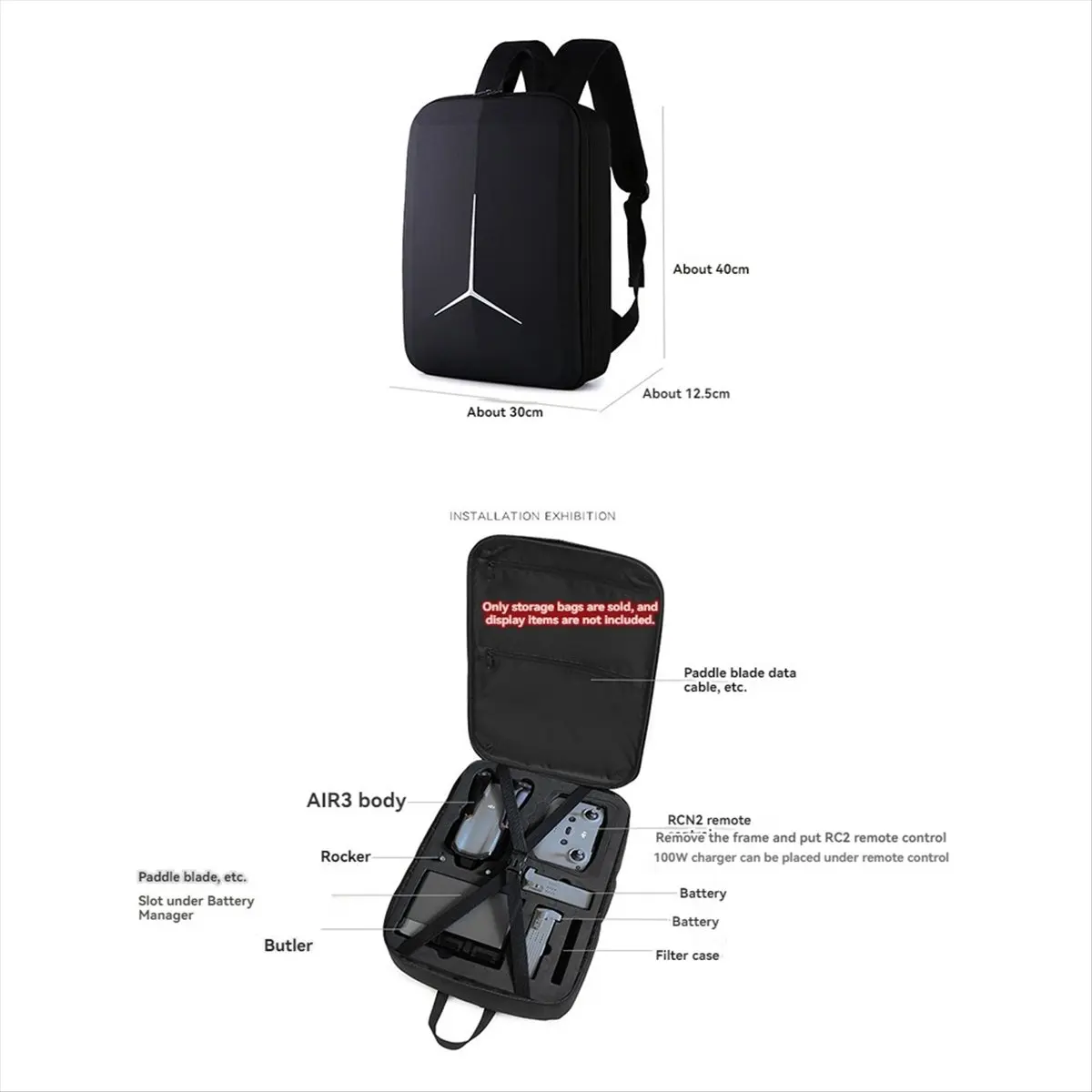 RISE- For DJI Air 3 Drone Backpack - Portable Storage Bag for DJI RC 2/RC-N2, Durable Carrying Case for DJI Air 3 Accessories