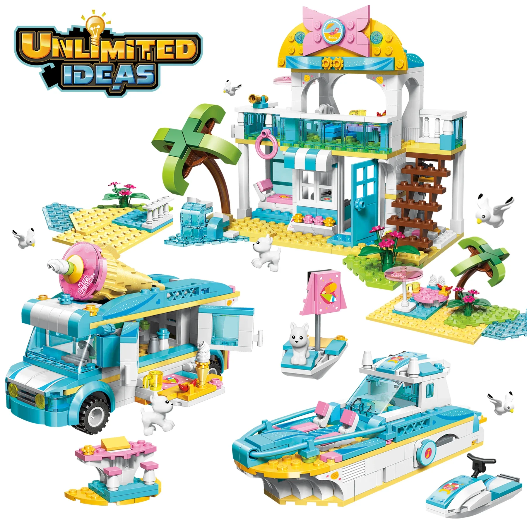 

Vacation Tour Building Blocks Set Figures DIY Construction Toy Educational Creative Bricks Kit Toys for Kids Girls Birthday Gift