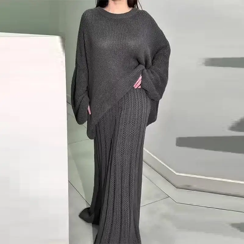 

2026 Spring New Women's Knitted Open Cardigan Casual round Neck Skirt Set Cross-Border Long Sleeve Winter Fashion Set
