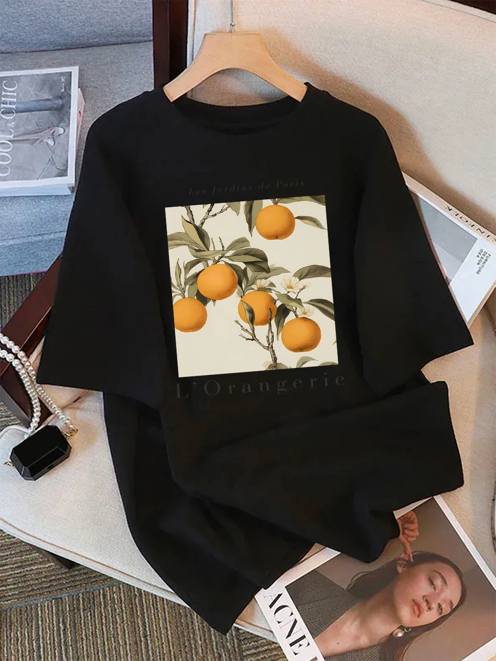 Summer T-Shirts Women  Fresh Oranges Fruits Printing Tops Loose O-Neck Soft Comfortable Short Sleeve Street Woman Clothes