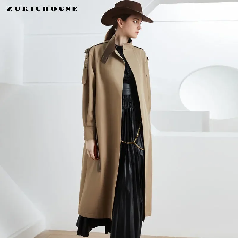 

High-end Luxury Long Trench Coat for Women Autumn Winter 2024 New Simple Double Breasted Belted Windbreaker Overcoat Female