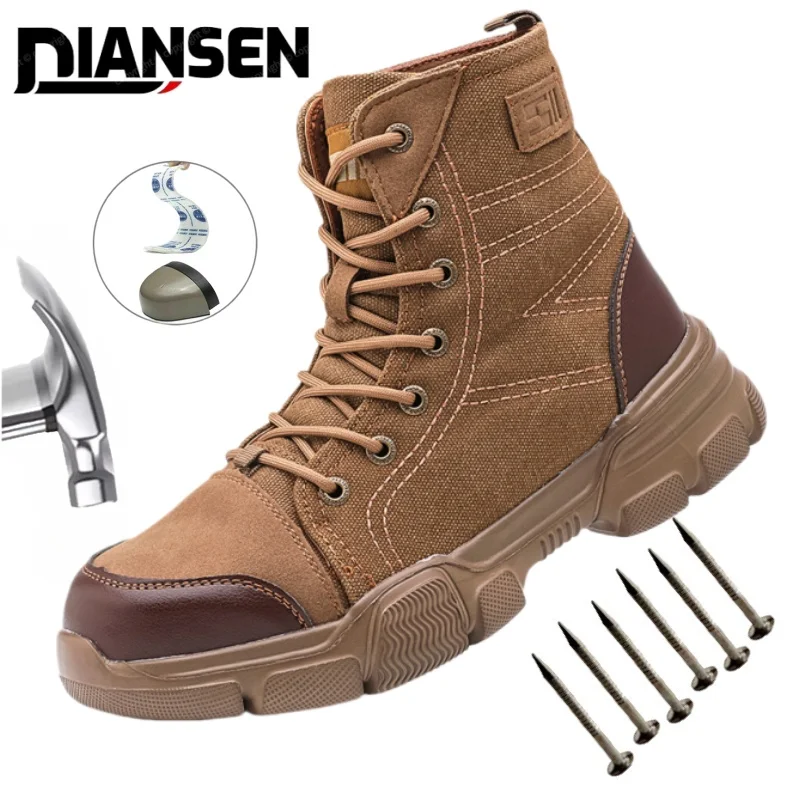 

Canvas Work Sports Protective Shoes, Lightweight Safety Shoes, Impact-Resistant, Steel Toe Cap, Kevlar Fiber Insole, Work Boots