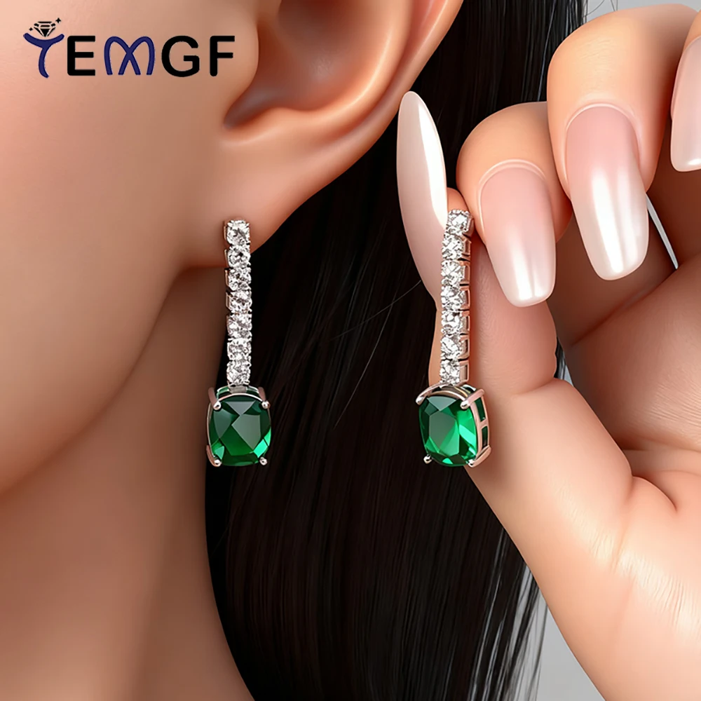 

TEMGF развивающие изумрудные/рубистые серьги-капли для женщин, стерлинговое серебро S925, длинные висячие серьги-гвоздики, вечерние модные ювелирные изделия, подарки