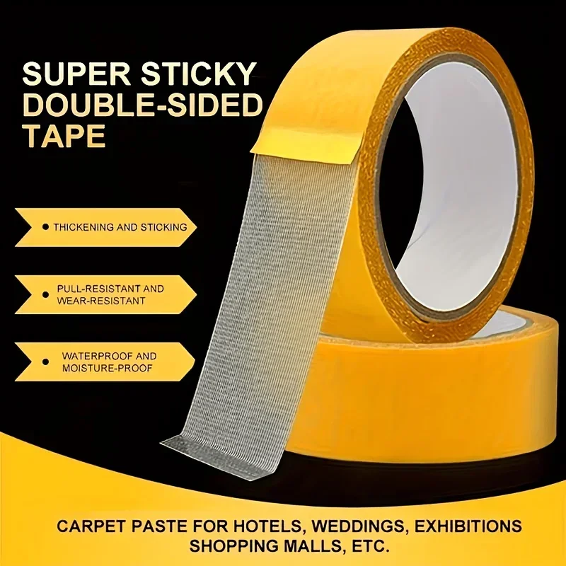 Fiberglass Cloth Double Sided Tape 4 Rolls Extra Strong Waterproof Transparent Adhesive for Clothes Carpet DIY Hemming