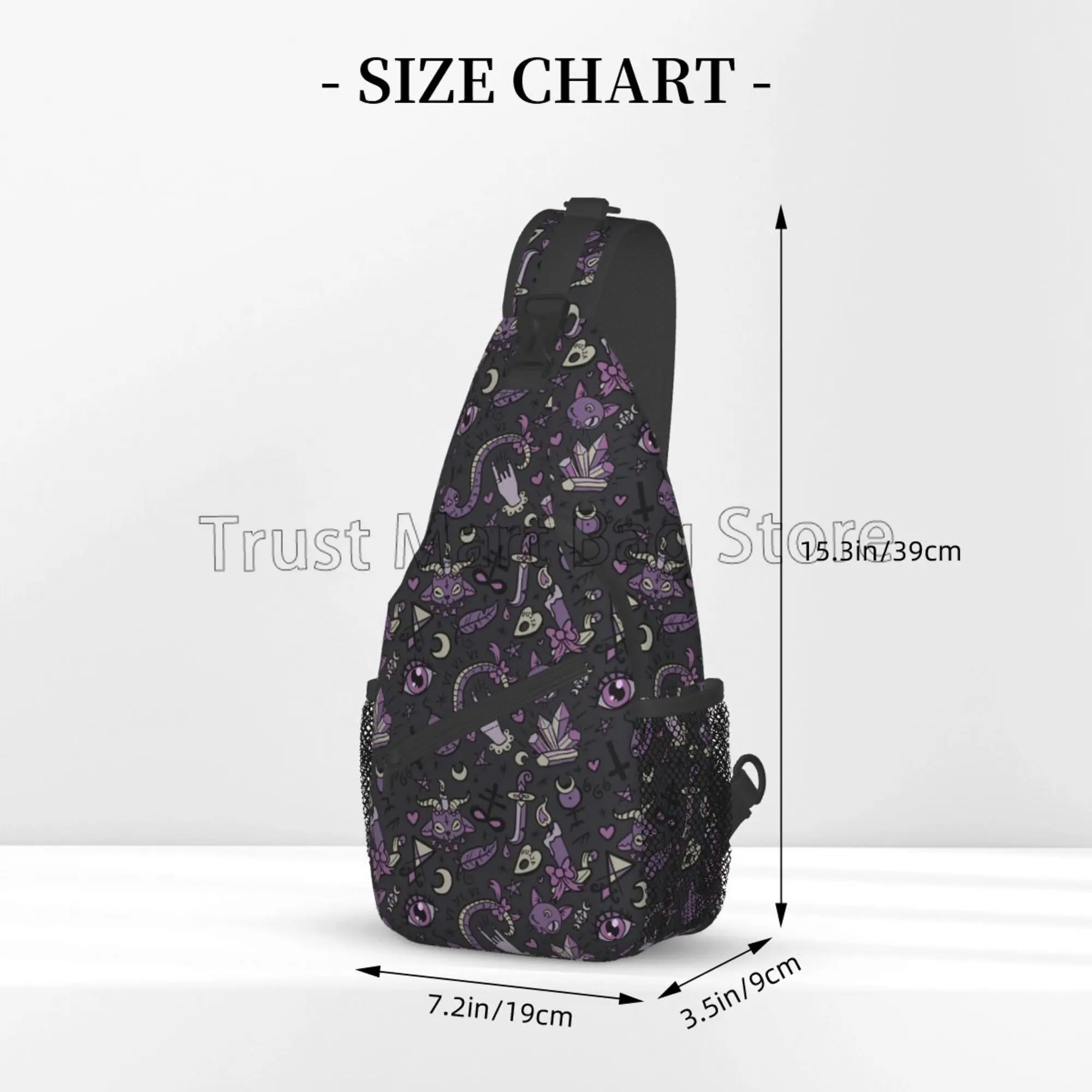 Gray Purple Black Goth Spooky Sling Bag Crossbody Shoulder Bag Casual Sling Backpack Chest Bag Travel Hiking Daypack for Outdoor