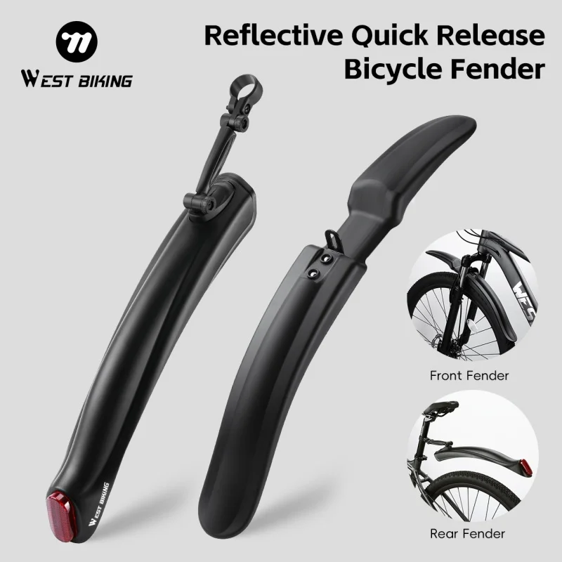 WEST BIKING Reflective Bicycle Mudguard Quick Release MTB Road Bike Front Rear Fender Set High Toughness Mud Flaps Accessories