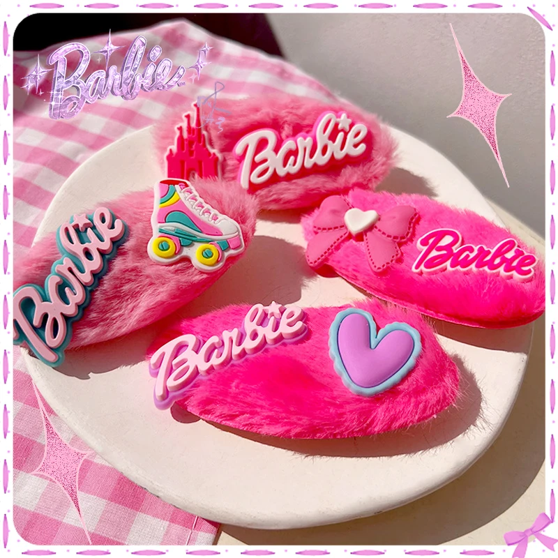 

Barbie Plush Hairpins Kawaii Hair Clips Stylish Trendy Movie Decoration Ornaments Y2K Style Lovely Sweet Girls Kids Gift Cute