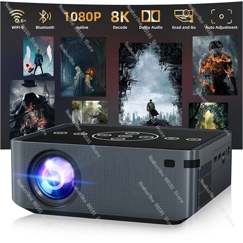 Home projector with 1080P ultra HD resolution, auto-focus, cinema-grade display, bedroom and living room compatible, portable