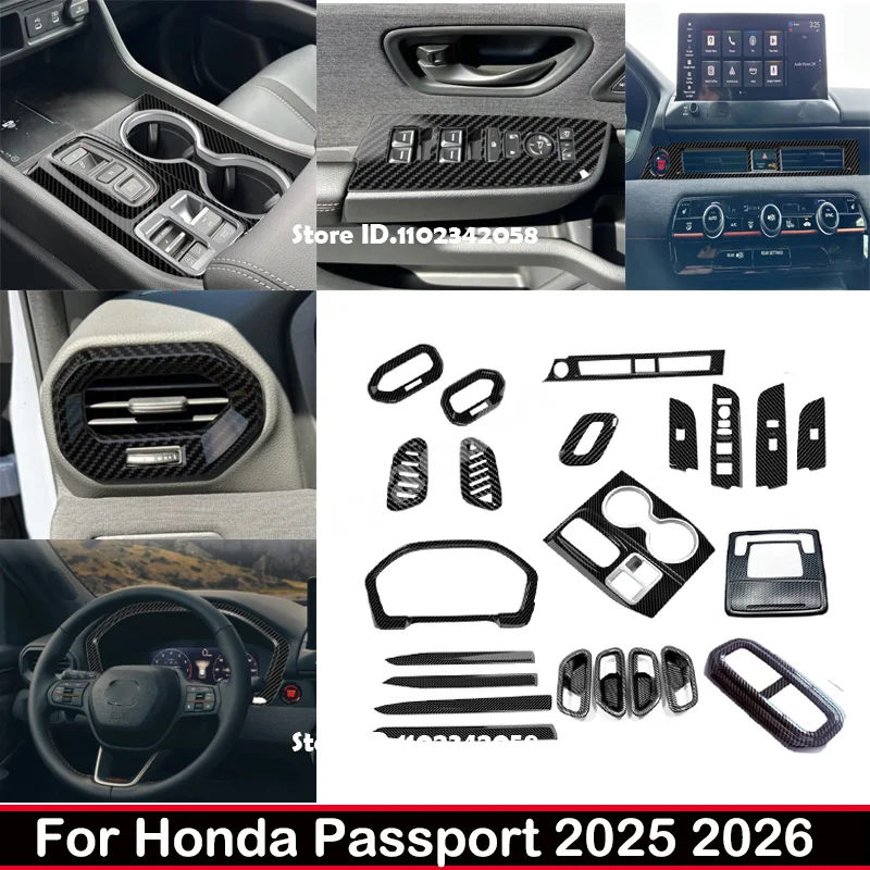 ABS Carbonfiber for Honda Passport 2025 2026 Door Handle Bowl Window Lift Switch Gear Water Cup Panel AC Vent Instrument Cover