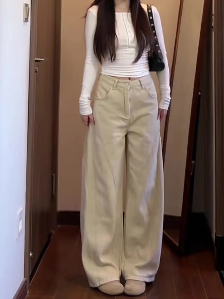 ارتفاع الخصر واسعة الساق الجينز المرأة الرجعية الأمريكية Sle سكين الدنيم السراويل الخريف حجم كبير الكمثرى القرد التخسيس مستقيم