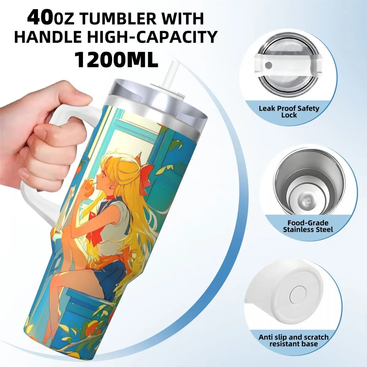 Stainless Steel Tumbler S-Sailor M-Moon Anime Coffee Mug Keep Heat Hot Drinks Car Mugs Travel Printed Water Bottle